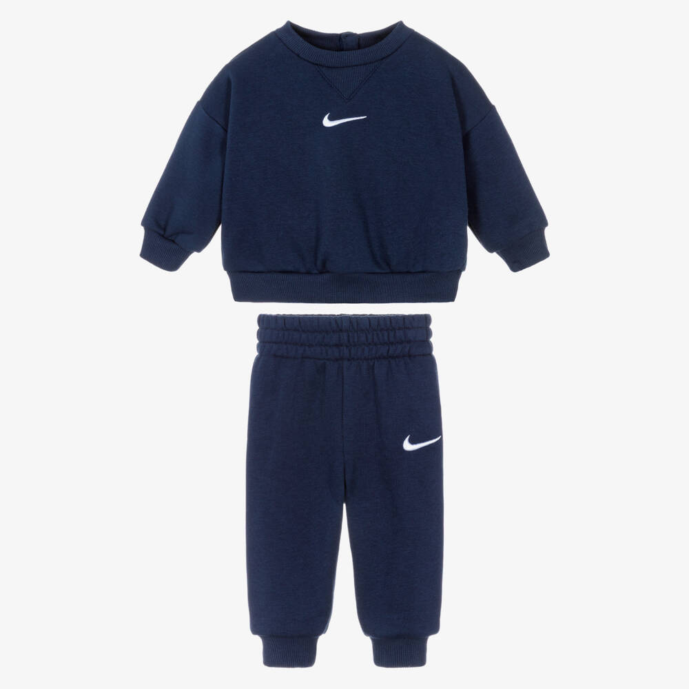 Nike-Blue Cotton Baby Tracksuit with Embroidered Swoosh Logo | Childrensalon Outlet