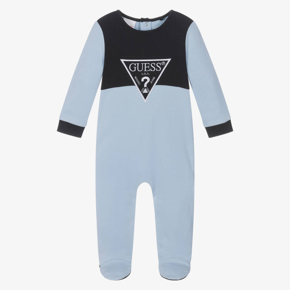 Guess-Blue Cotton Babygrow with Embroidered Triangle | Childrensalon Outlet
