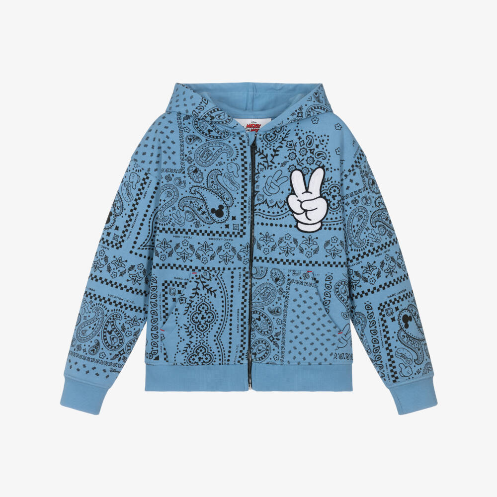 MARC JACOBS-Blue Cotton Bandana Zip-Up Hoodie with Mickey Mouse | Childrensalon Outlet