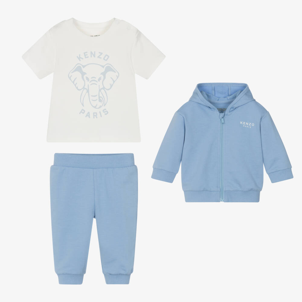 KENZO KIDS-Blue Cotton Elephant Baby Tracksuit Set | Childrensalon Outlet