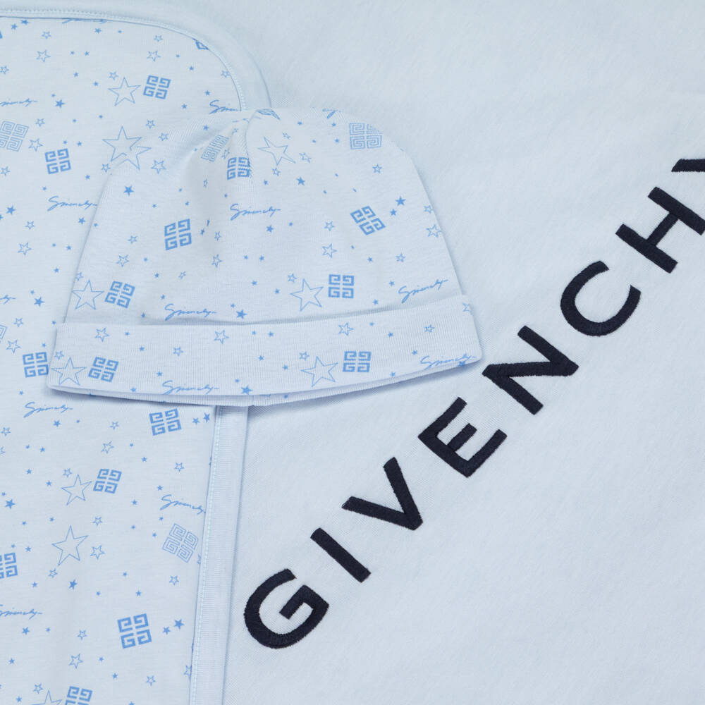 Givenchy-Blue Cotton Hat & Padded Blanket Set (78cm) | Childrensalon Outlet