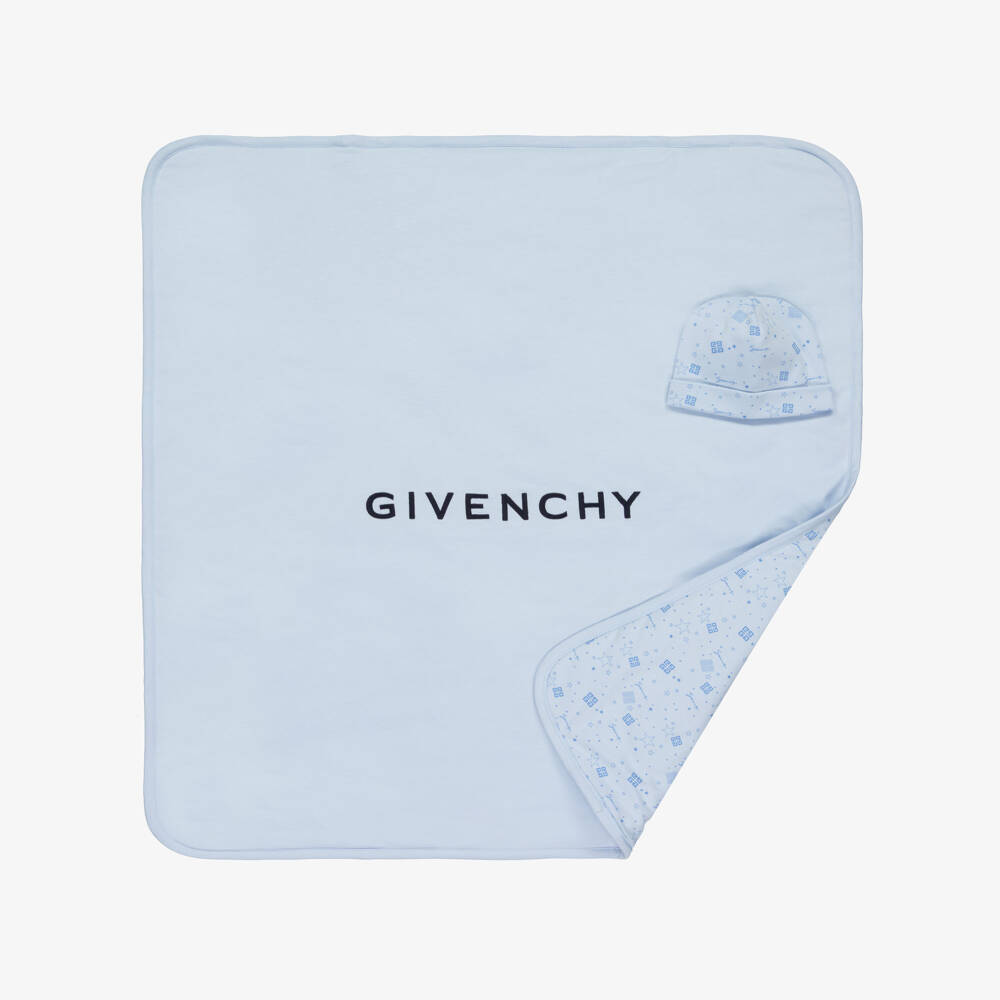 Givenchy-Blue Cotton Hat & Padded Blanket Set (78cm) | Childrensalon Outlet