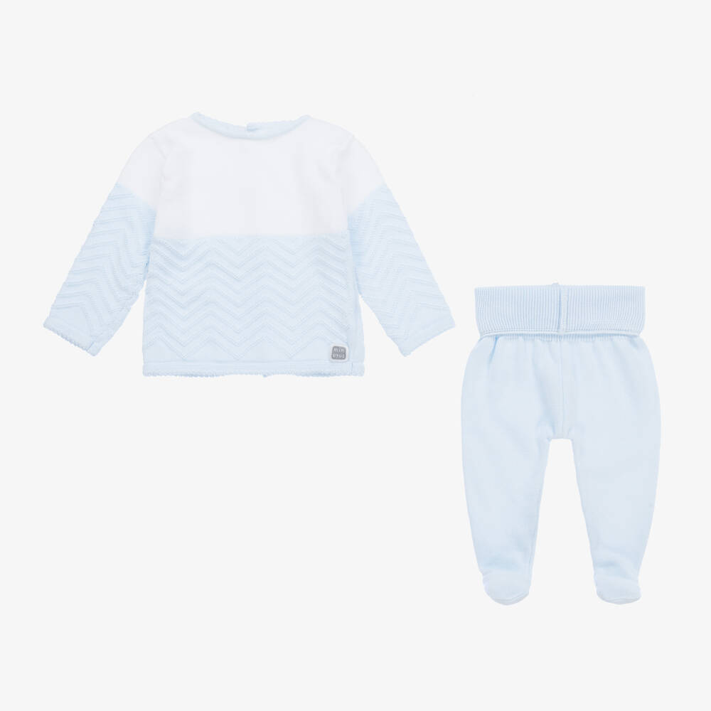 Minutus-Blue Cotton Knit 2 Piece Babygrow | Childrensalon Outlet