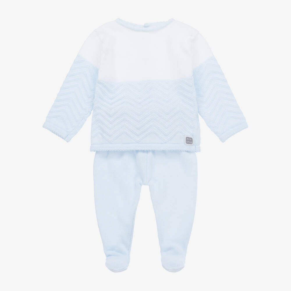 Minutus-Blue Cotton Knit 2 Piece Babygrow | Childrensalon Outlet