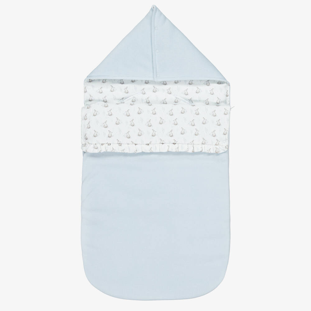 Babidu-Blue Cotton Padded Bunny Print Nest (80cm) | Childrensalon Outlet