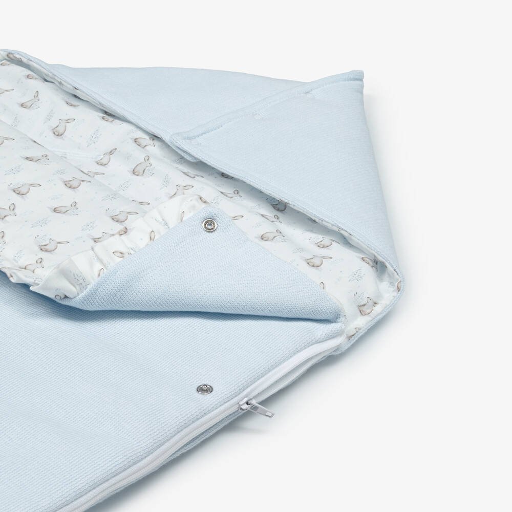 Babidu-Blue Cotton Padded Bunny Print Nest (80cm) | Childrensalon Outlet