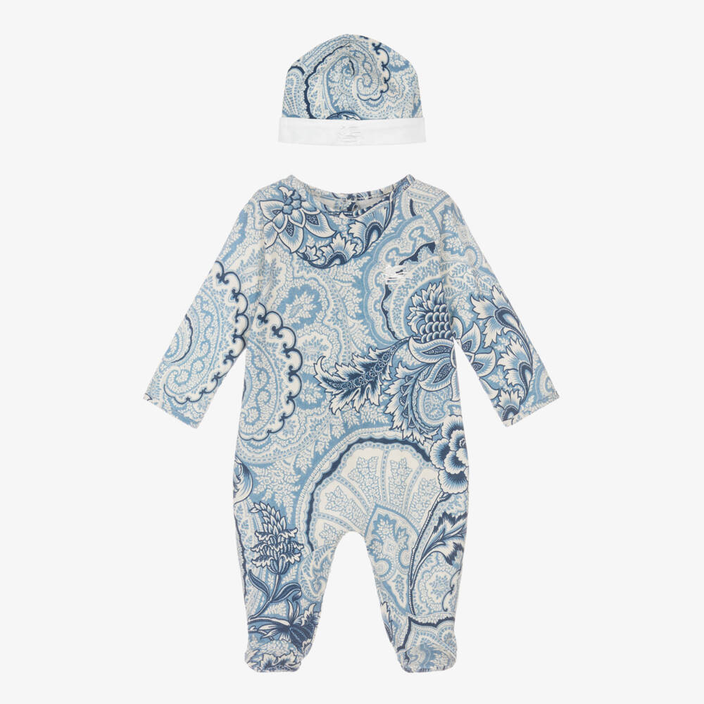 Etro-Blue Cotton Paisley Print Babysuit Gift Set | Childrensalon Outlet