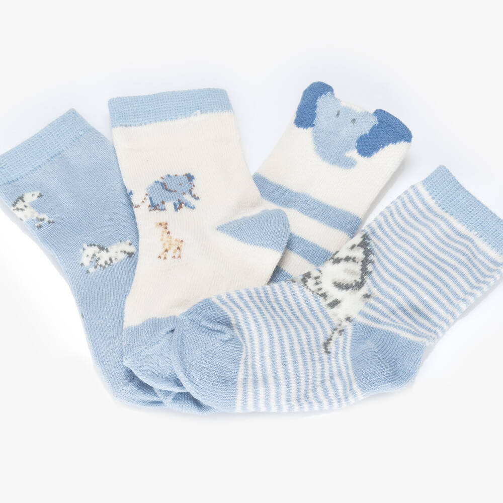 Mayoral Newborn-Blue Cotton Safari Animal Baby Socks (4 Pack) | Childrensalon Outlet
