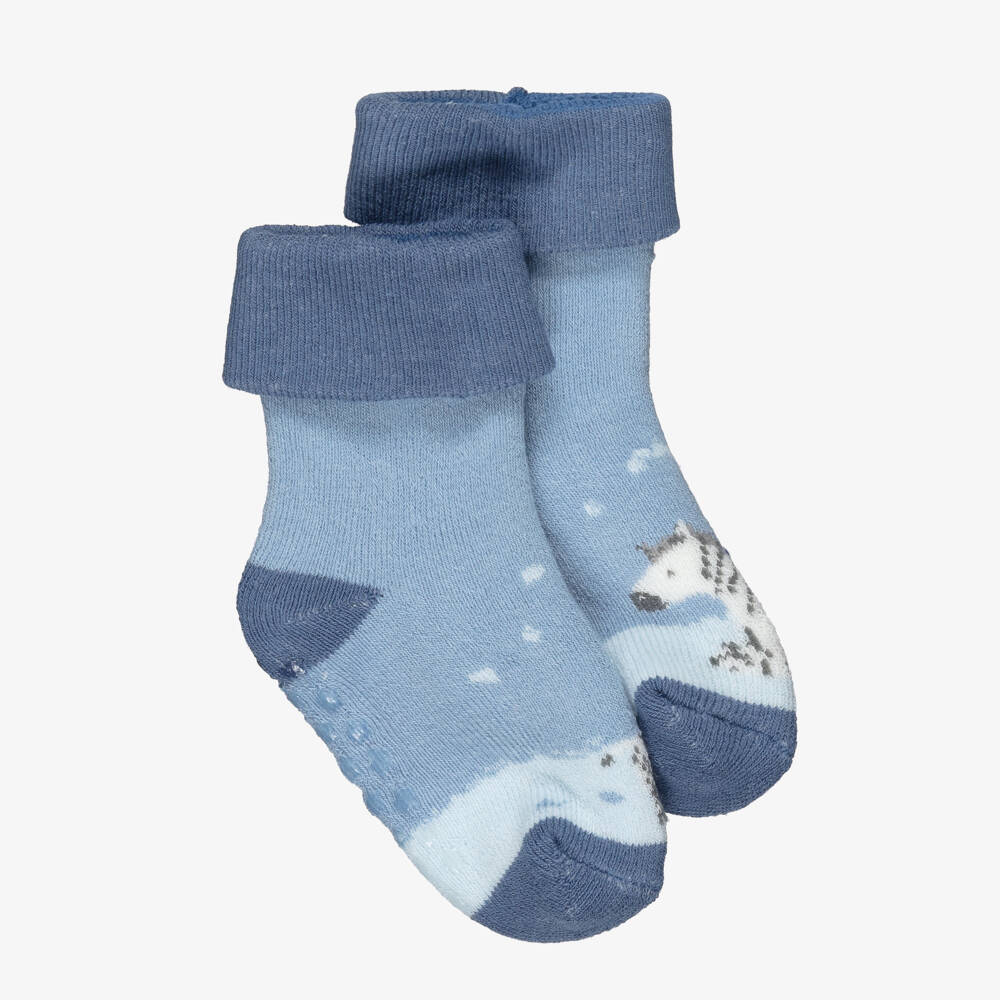 Mayoral Newborn-Blue Cotton Zebra Socks with Rubberised Grips | Childrensalon Outlet