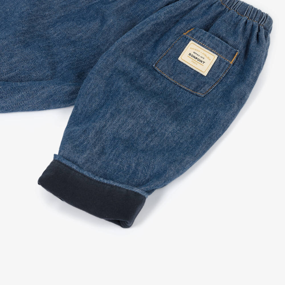 Bonpoint-Blue Denim Trousers with Logo Patch | Childrensalon Outlet