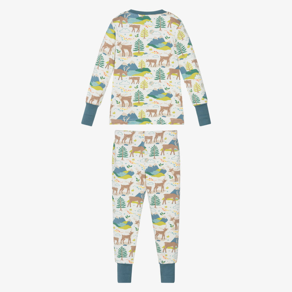 Frugi-Blue & Green Organic Cotton Pyjamas with Reindeer Print | Childrensalon Outlet