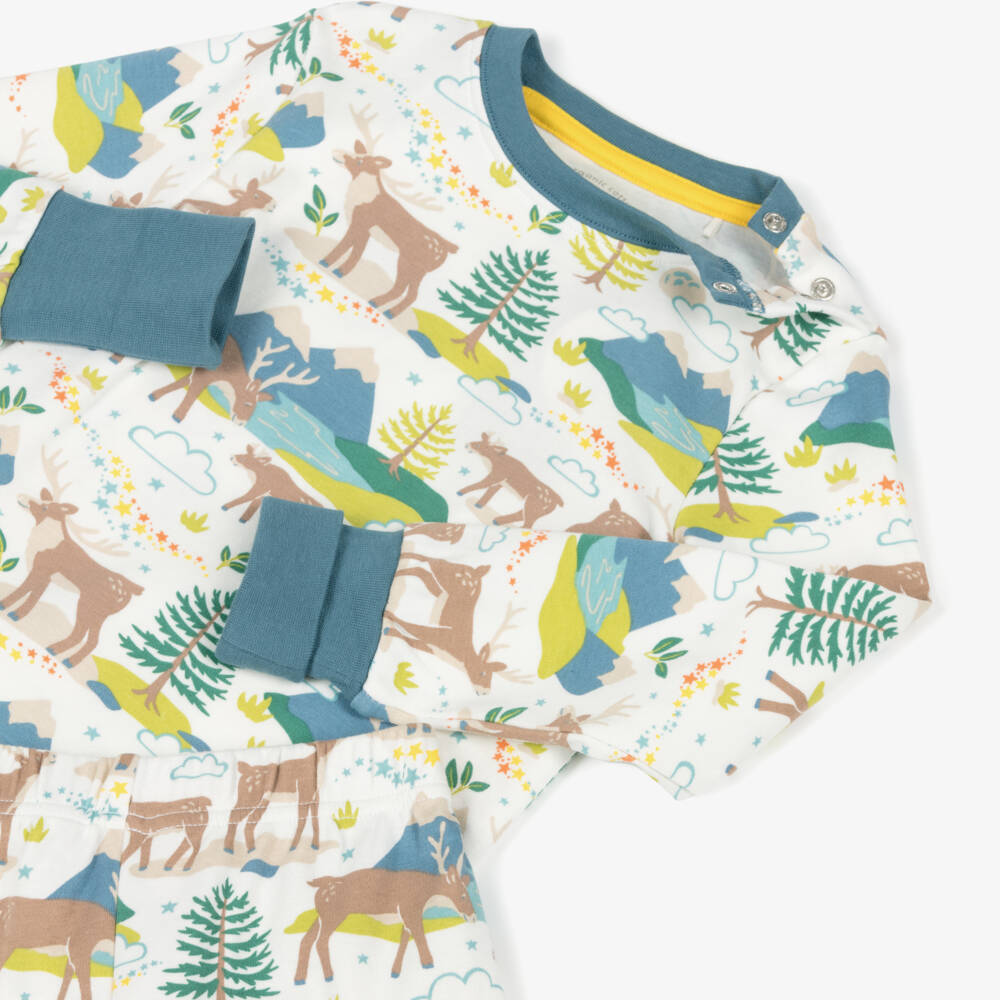 Frugi-Blue & Green Organic Cotton Pyjamas with Reindeer Print | Childrensalon Outlet