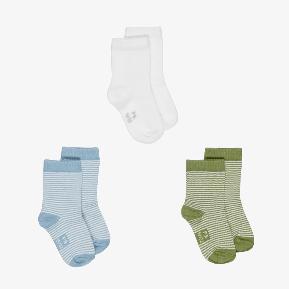 Petit Bateau-Blue & Green Striped Cotton Socks (3 Pack) | Childrensalon Outlet