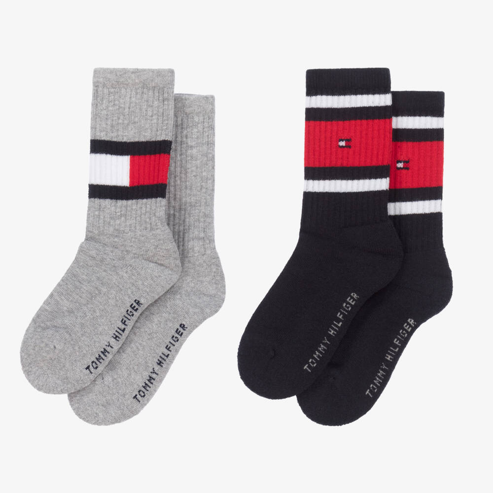 Tommy Hilfiger-Blue & Grey Cotton Sports Socks (2 Pack) | Childrensalon Outlet
