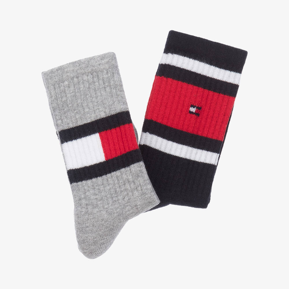Tommy Hilfiger-Blue & Grey Cotton Sports Socks (2 Pack) | Childrensalon Outlet