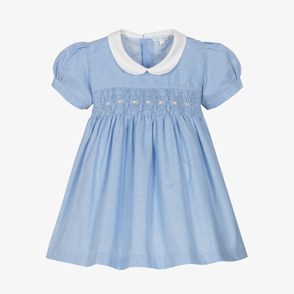 Mini-la-Mode-Blue Hand Smocked Cotton Dress | Childrensalon Outlet