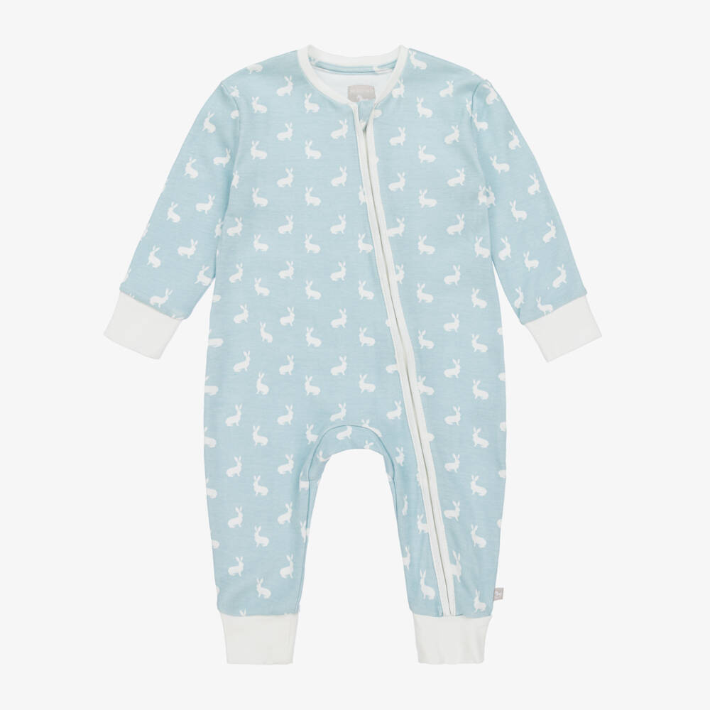 The Little Tailor-Blue Hare Print Cotton Jersey Romper | Childrensalon Outlet