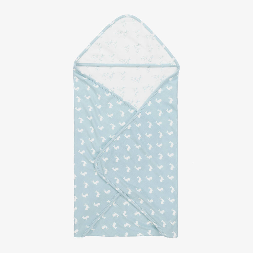 The Little Tailor-Blue Hare Print Reversible Cotton Blanket (69cm) | Childrensalon Outlet