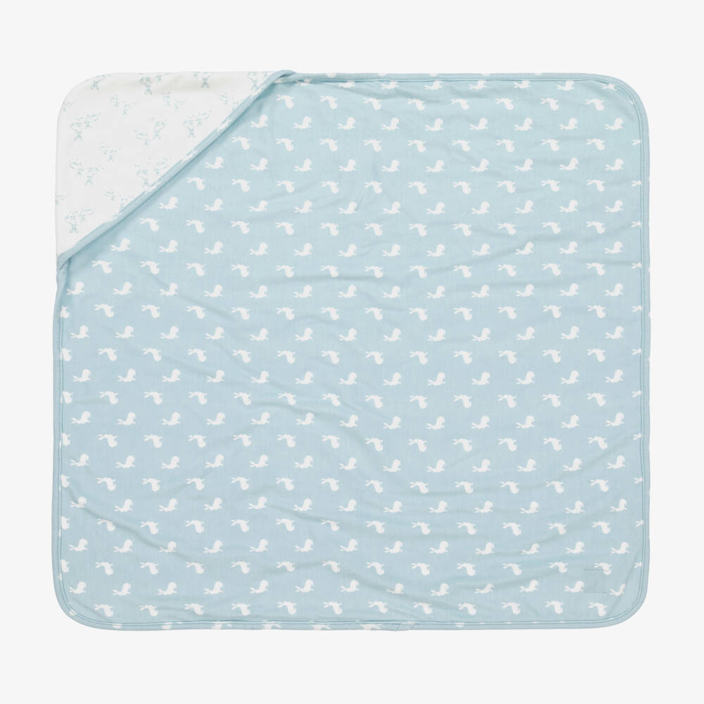 The Little Tailor-Blue Hare Print Reversible Cotton Blanket (69cm) | Childrensalon Outlet