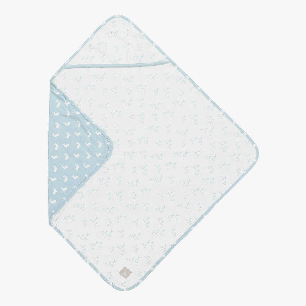 The Little Tailor-Blue Hare Print Reversible Cotton Blanket (69cm) | Childrensalon Outlet