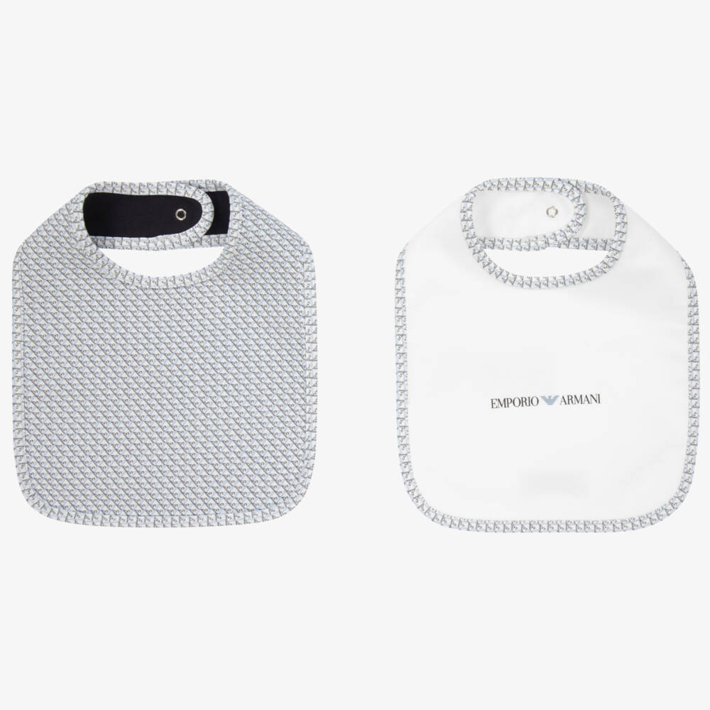 Emporio Armani-Blue & Ivory Bibs (2 Pack) | Childrensalon Outlet