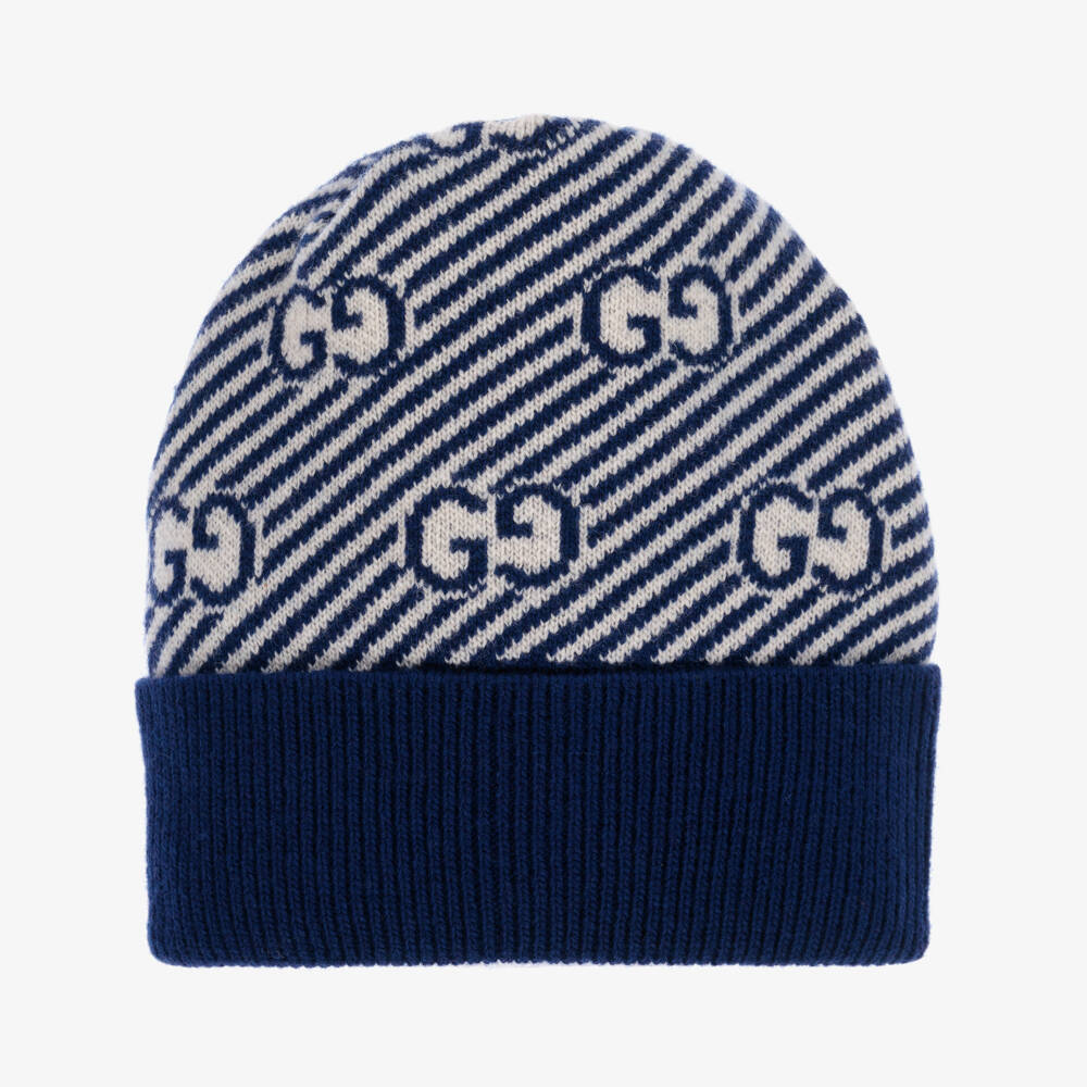 Gucci-Blue & Ivory GG Wool Baby Hat | Childrensalon Outlet