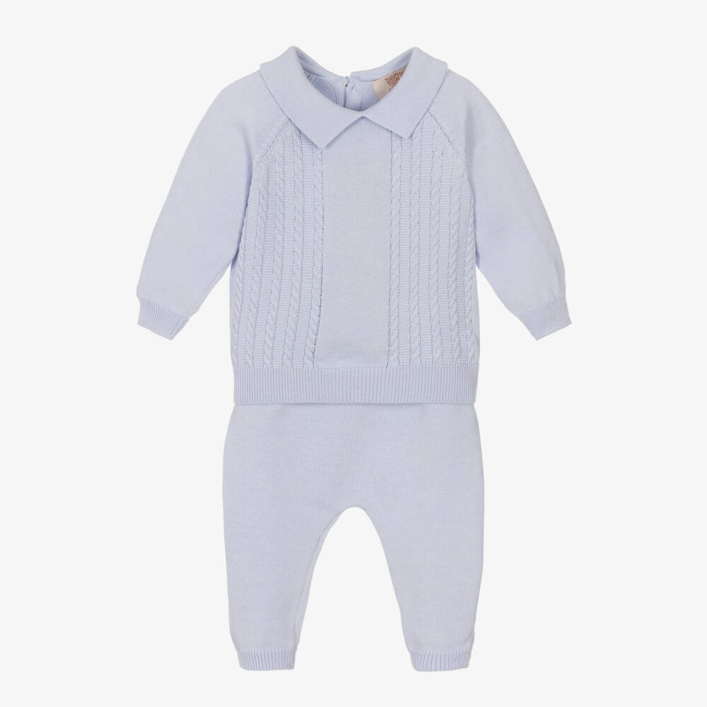 Caramelo Kids-Blue Knit Top & Trousers Set | Childrensalon Outlet