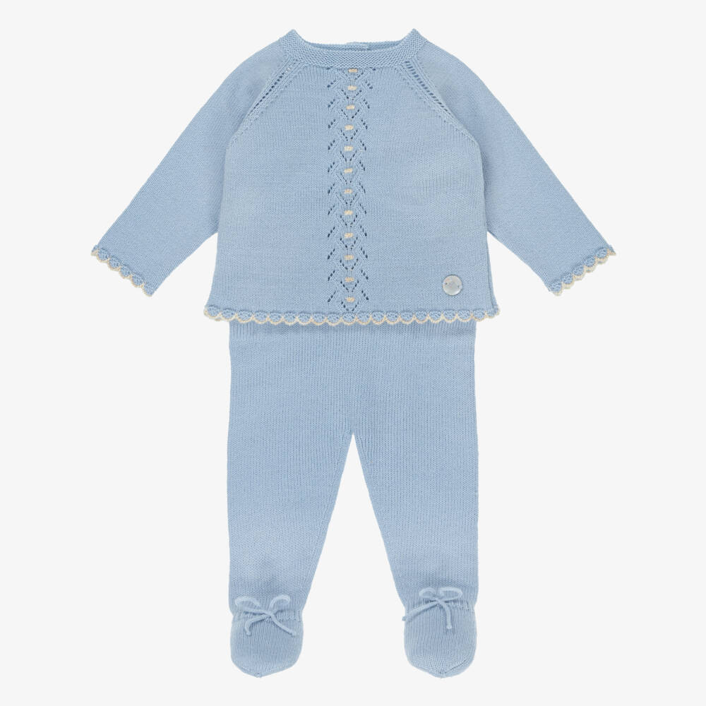 Artesanía Granlei-Blue Knitted 2 Piece Babygrow | Childrensalon Outlet