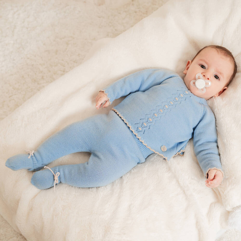 Artesanía Granlei-Blue Knitted 2 Piece Babygrow | Childrensalon Outlet