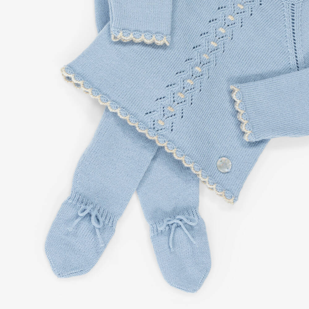 Artesanía Granlei-Blue Knitted 2 Piece Babygrow | Childrensalon Outlet