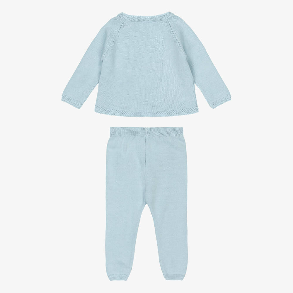 Artesanía Granlei-Blue Knitted Baby Trouser Set with Bear Motif | Childrensalon Outlet