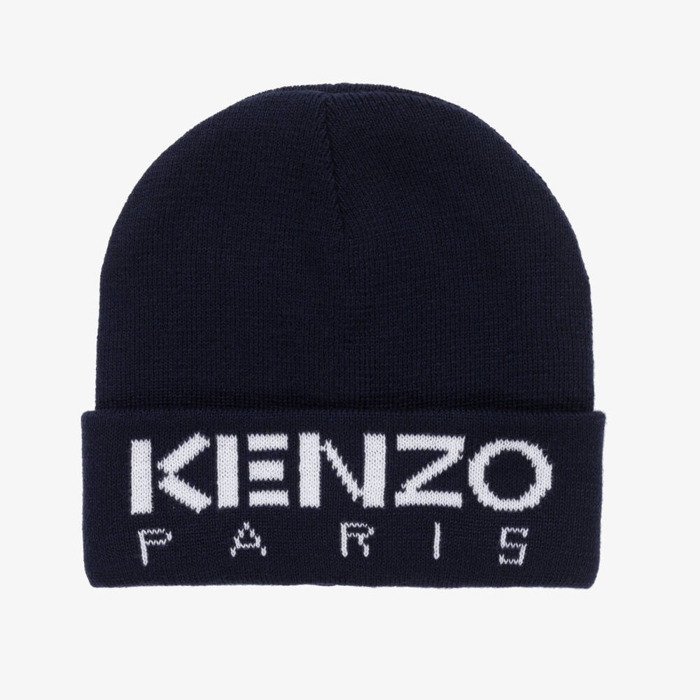KENZO KIDS-Blue Knitted Beanie Hat with Logo Brim | Childrensalon Outlet