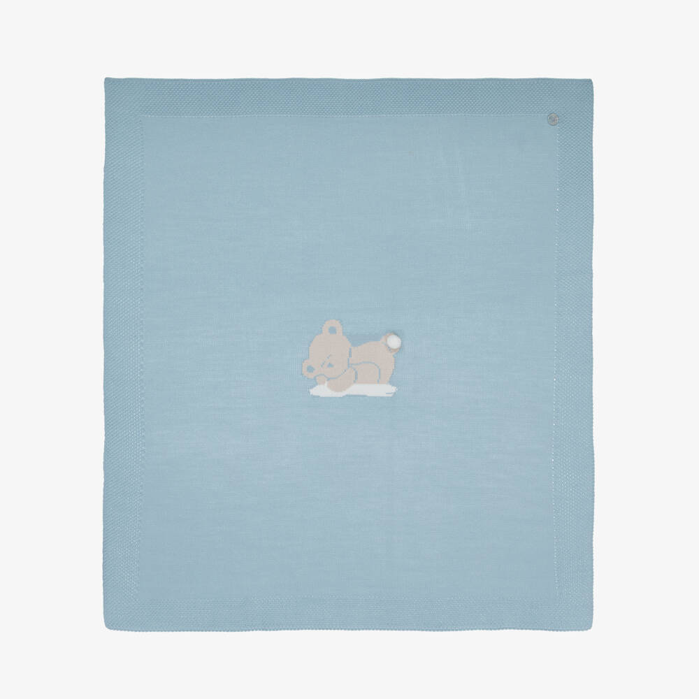 Artesanía Granlei-Blue Knitted Teddy Bear Baby Blanket (84cm) | Childrensalon Outlet
