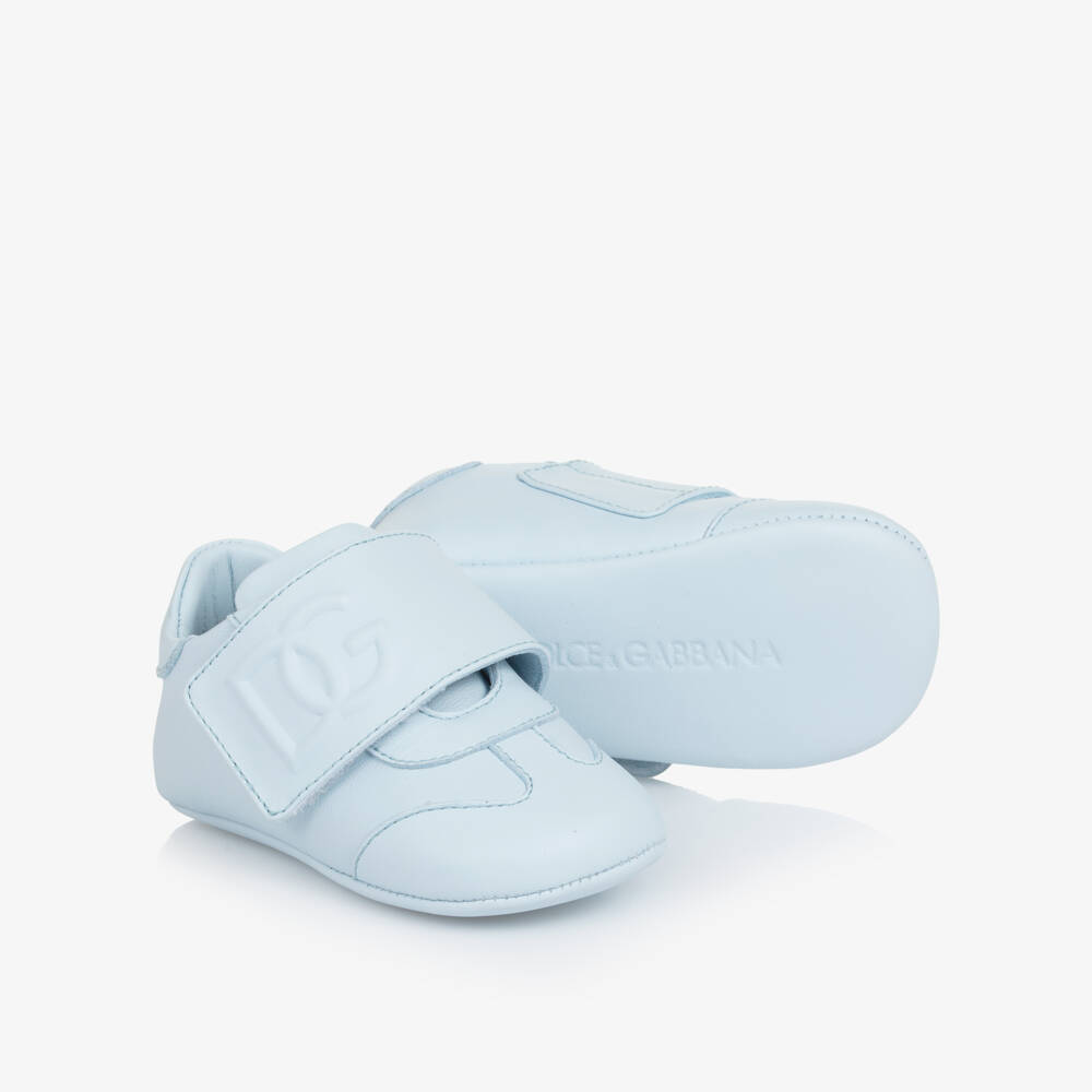 Dolce & Gabbana-Blue Leather Pre-Walker Shoes with Velcro | Childrensalon Outlet
