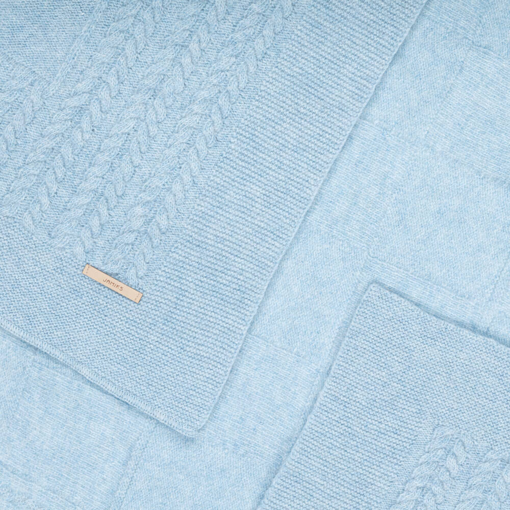 Jamiks-Blue Merino Wool Knitted Baby Blanket (100cm) | Childrensalon Outlet