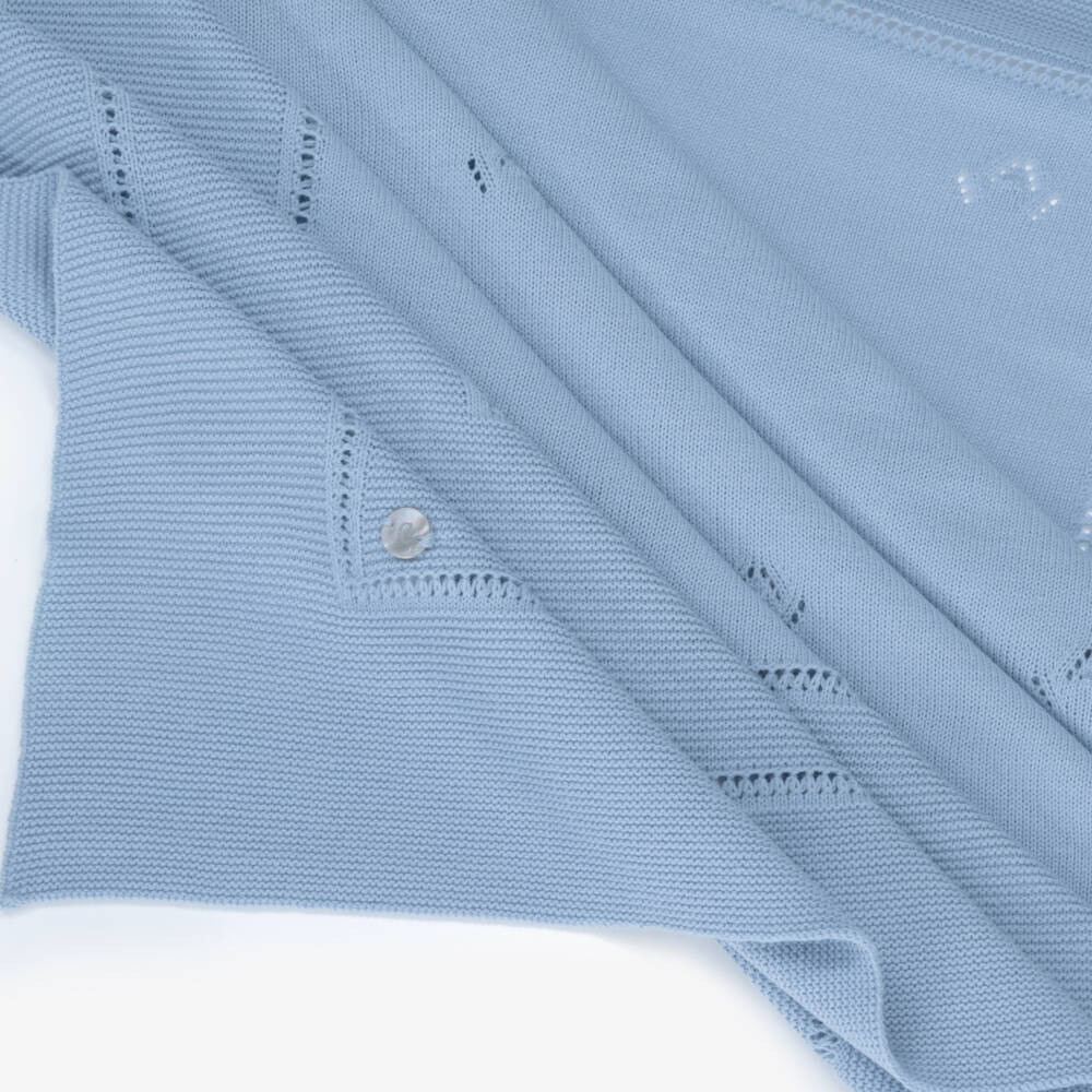 Artesanía Granlei-Blue Openwork Knitted Baby Blanket (106cm) | Childrensalon Outlet