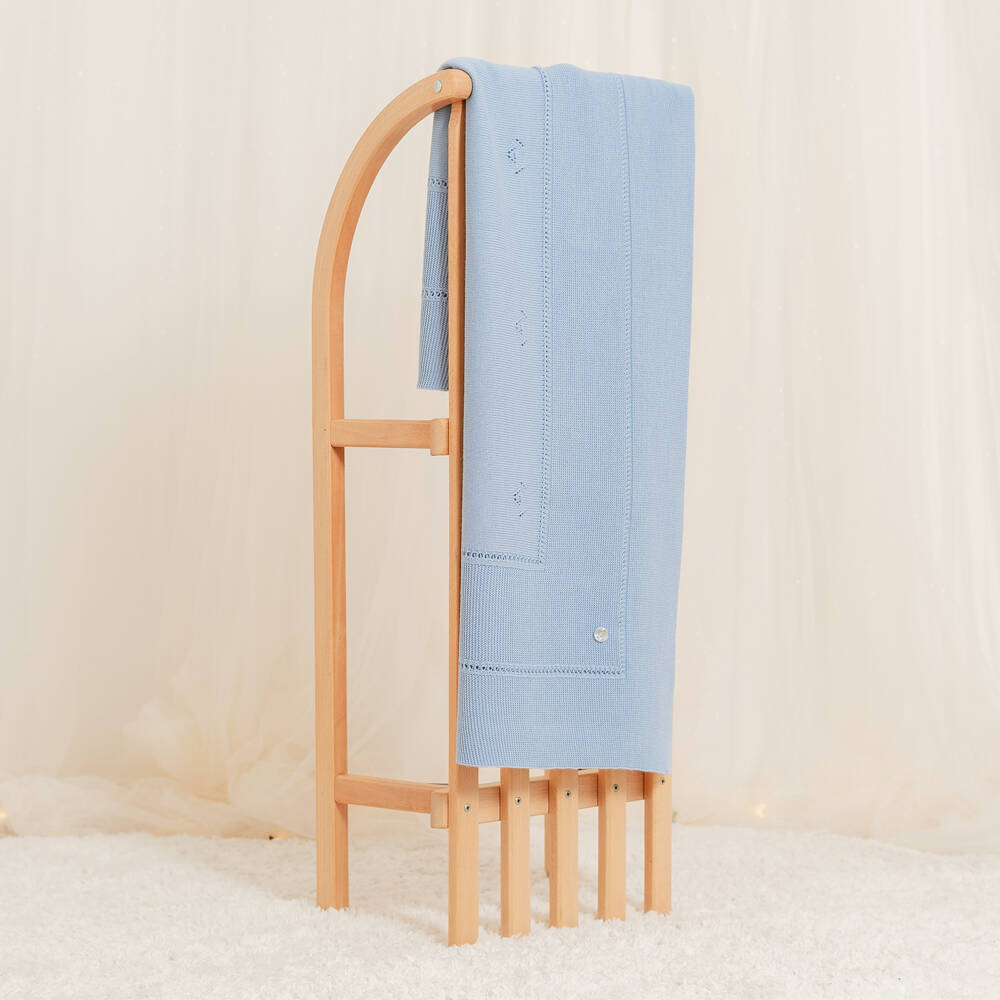 Artesanía Granlei-Blue Openwork Knitted Baby Blanket (106cm) | Childrensalon Outlet