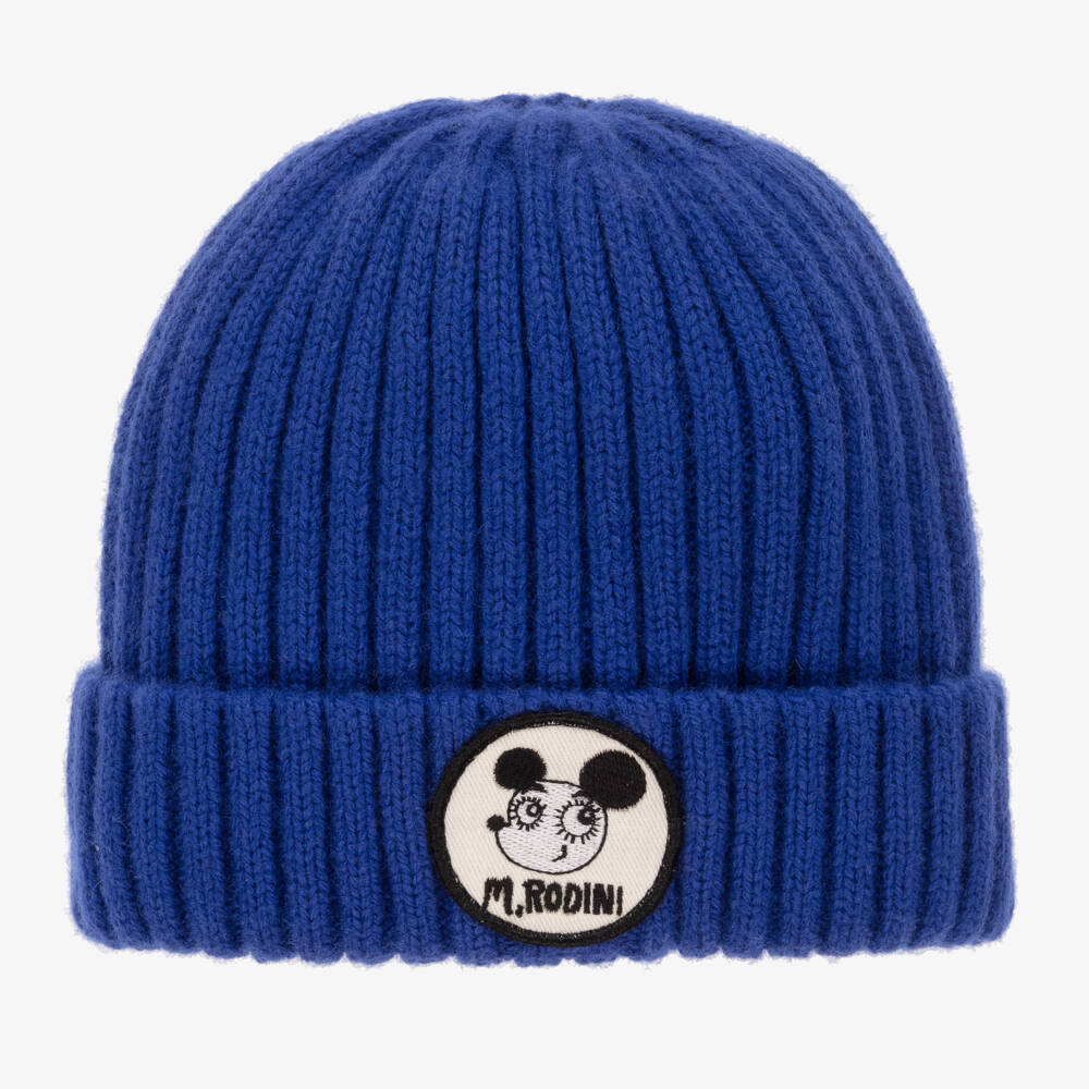 Mini Rodini-Blue Organic Cotton & Wool Knitted Beanie | Childrensalon Outlet