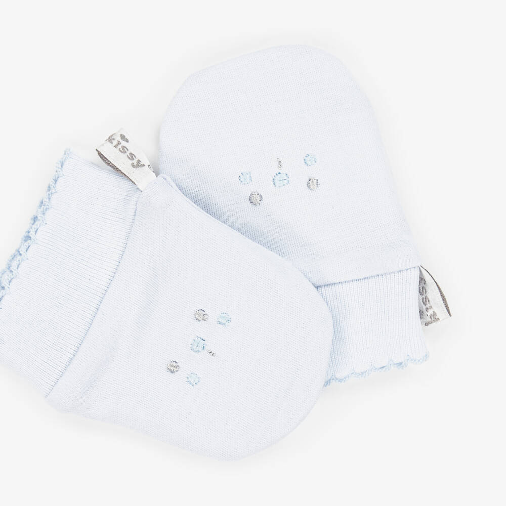 Kissy Kissy-Blue Pima Cotton Scratch Mitts | Childrensalon Outlet