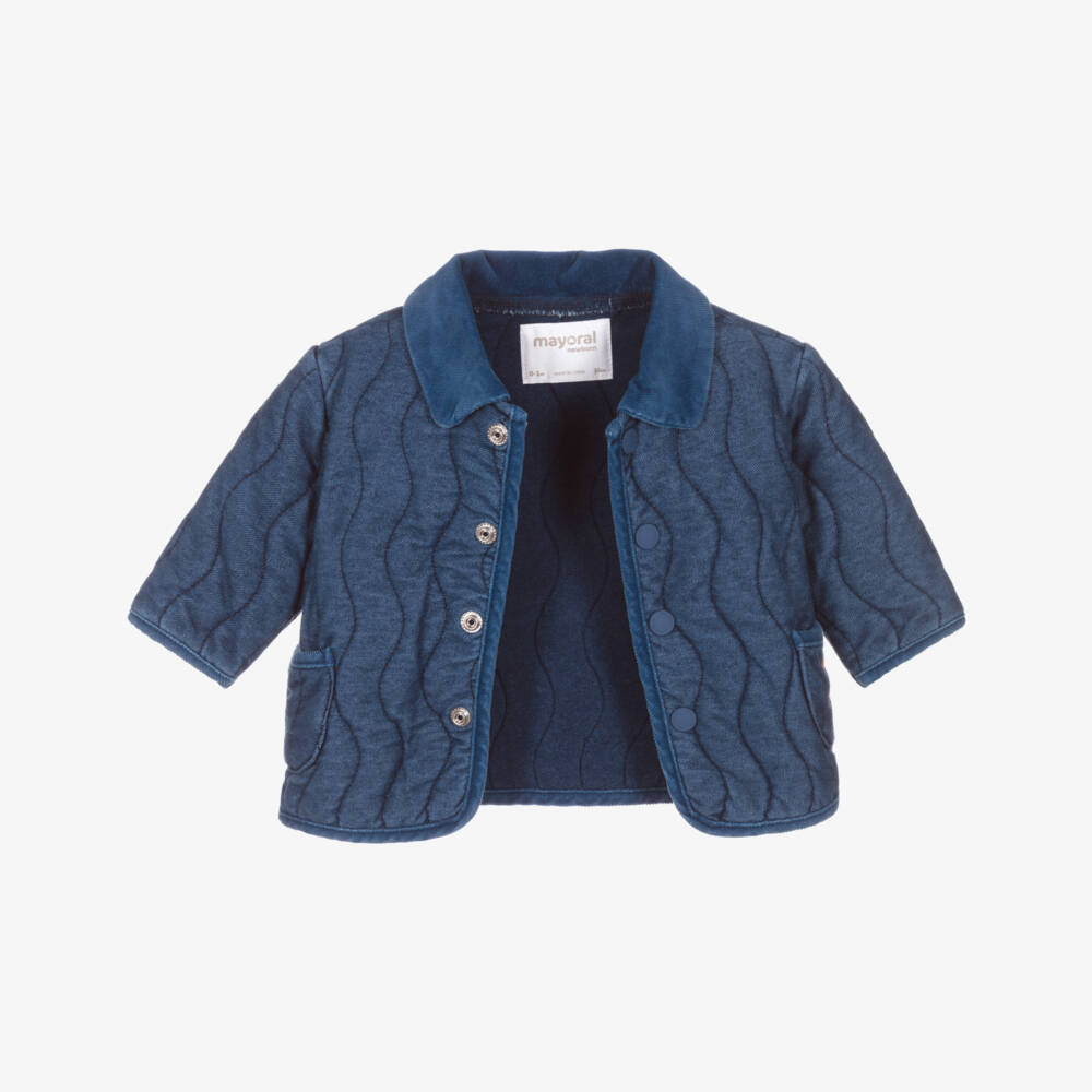 Mayoral Newborn-Blue Quilted Denim Baby Jacket | Childrensalon Outlet