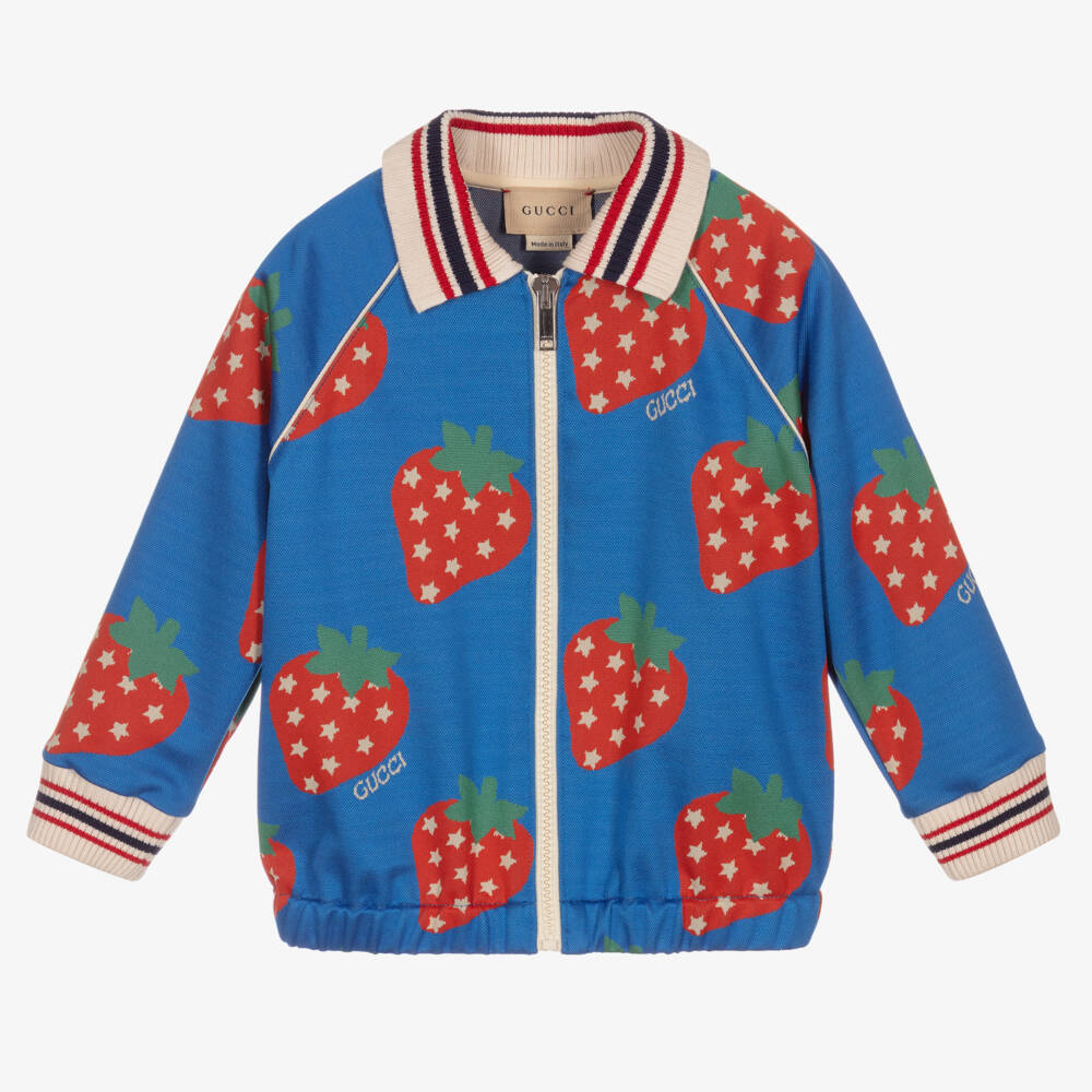 Gucci-Синий топ на молнии с клубникой для девочек | Childrensalon Outlet