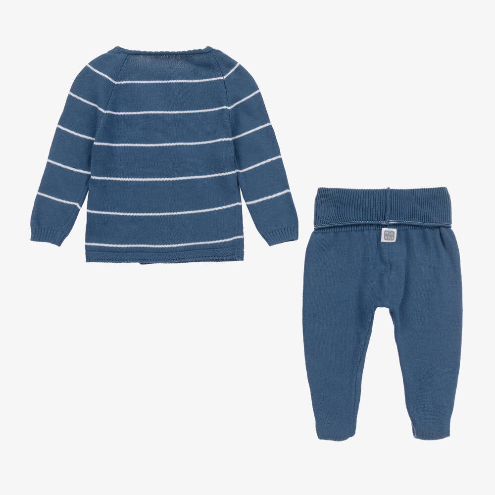 Minutus-Blue Stripe Cotton Knit 2 Piece Babygrow | Childrensalon Outlet