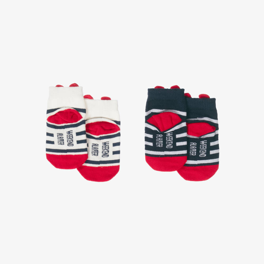 Week-end à la mer-Blue Striped Crab Motif Baby Socks (2 Pack) | Childrensalon Outlet