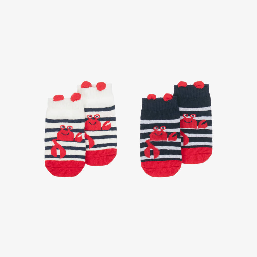 Week-end à la mer-Blue Striped Crab Motif Baby Socks (2 Pack) | Childrensalon Outlet