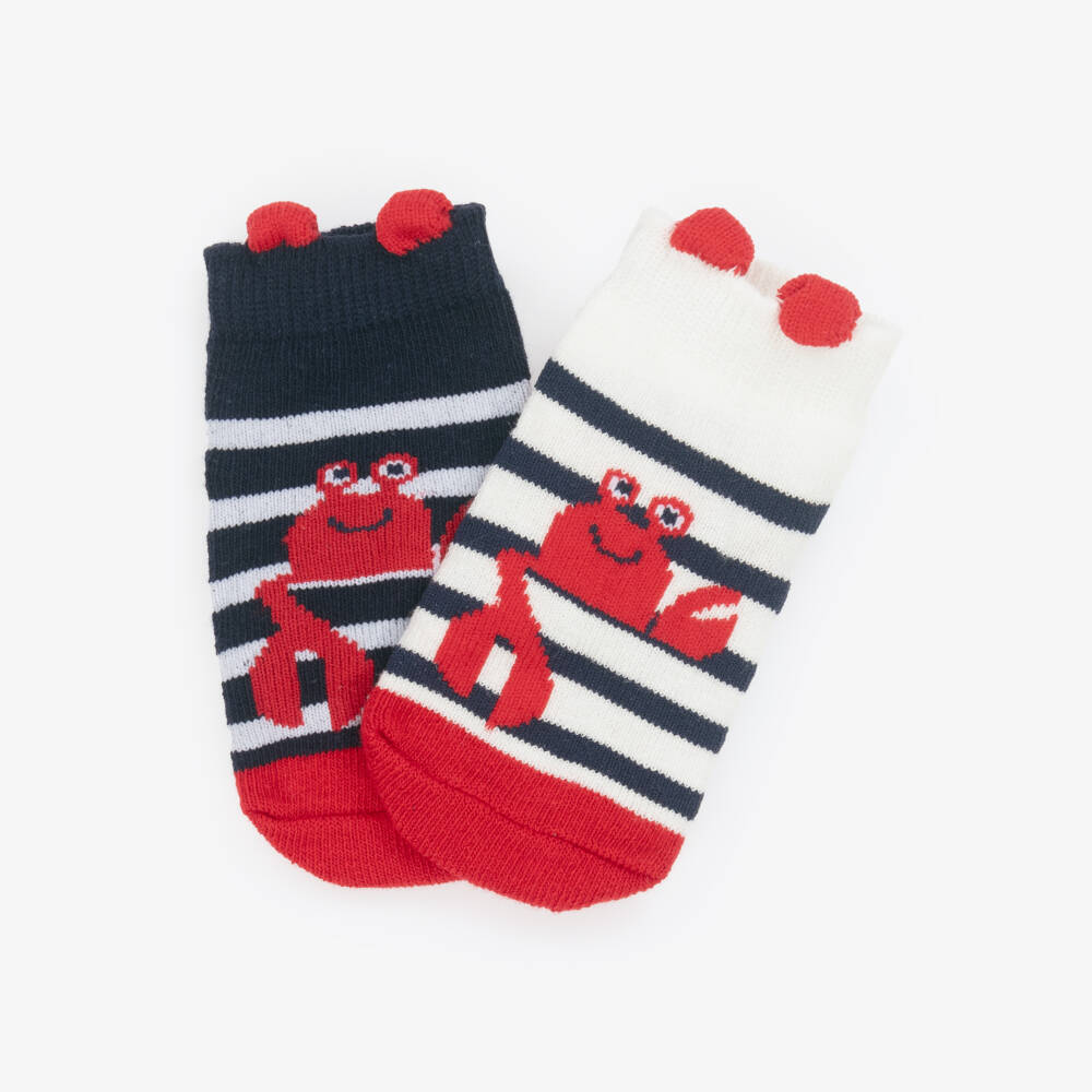 Week-end à la mer-Blue Striped Crab Motif Baby Socks (2 Pack) | Childrensalon Outlet