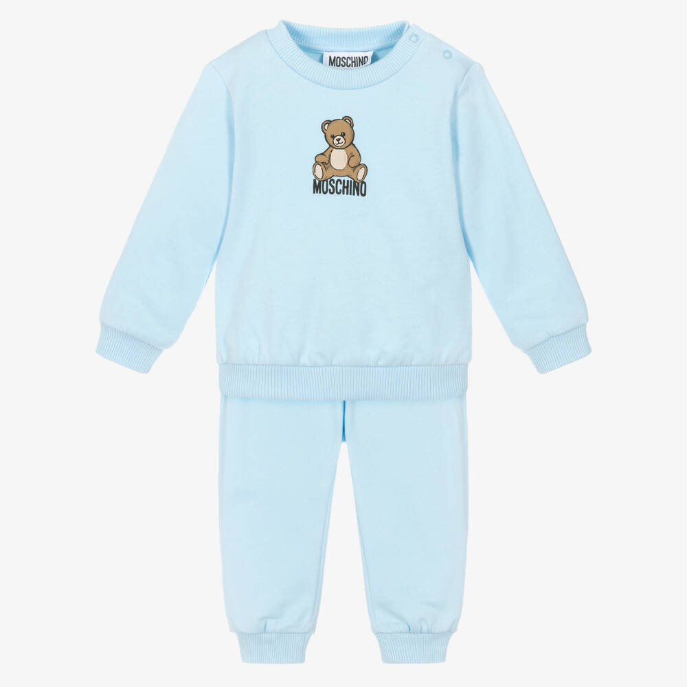 Moschino-Blue Teddy Bear Logo Cotton Jersey Tracksuit | Childrensalon Outlet