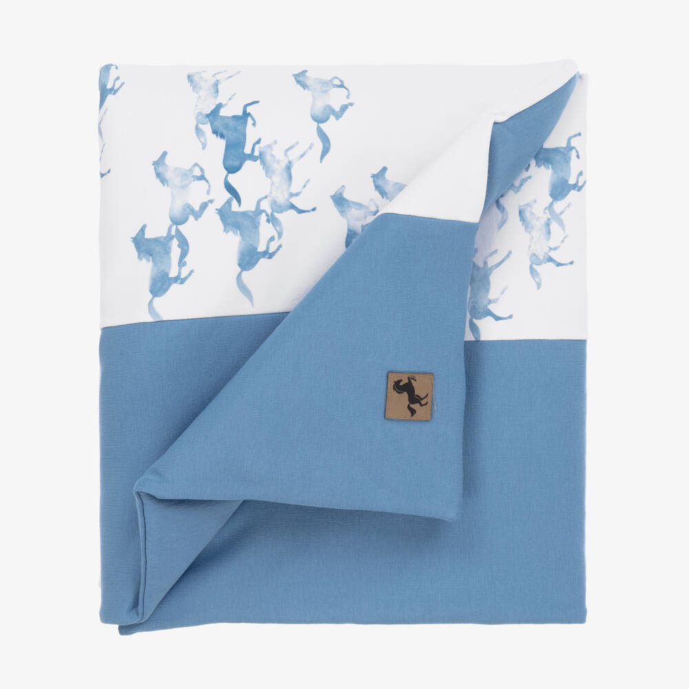 Sofija-Blue & White Cotton Padded Blanket (88cm) | Childrensalon Outlet