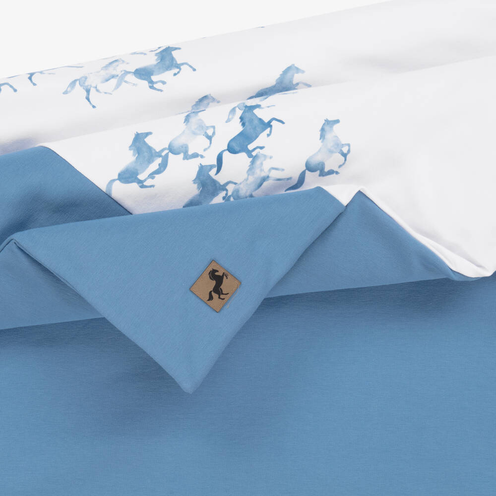 Sofija-Blue & White Cotton Padded Blanket (88cm) | Childrensalon Outlet