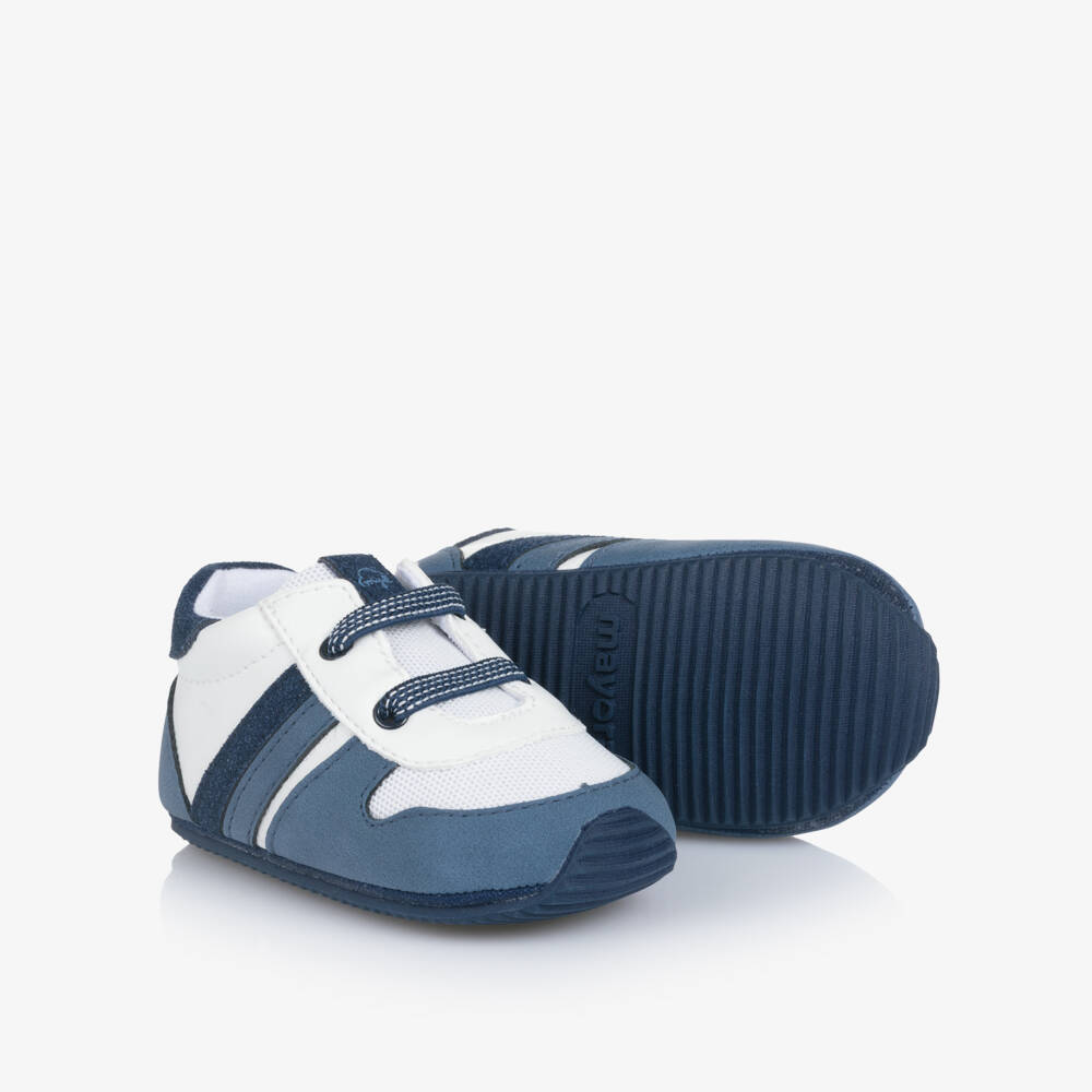 Mayoral Для новорожденных-Blue & White Faux Leather Pre-Walker Trainers | Childrensalon Outlet