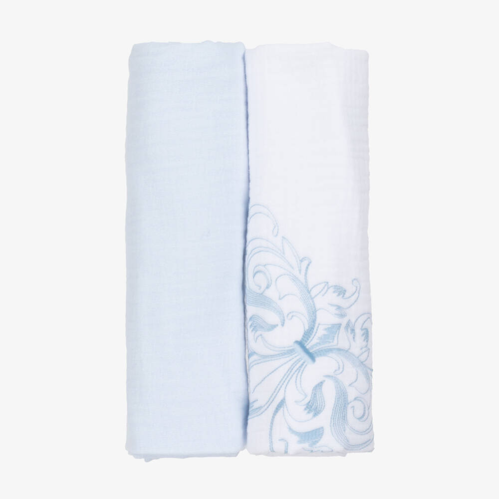 Sofija-Blue & White Muslin Cloths (2 Pack) | Childrensalon Outlet